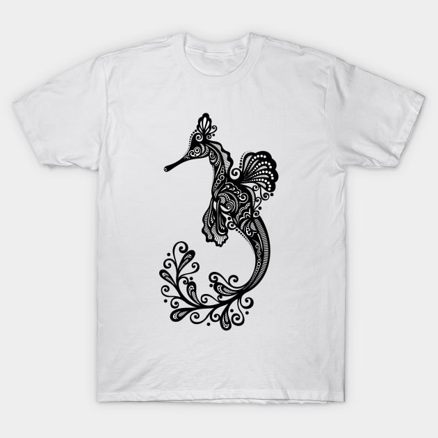 Black and White Print of Exotic Sea Dragon T-Shirt by lissantee